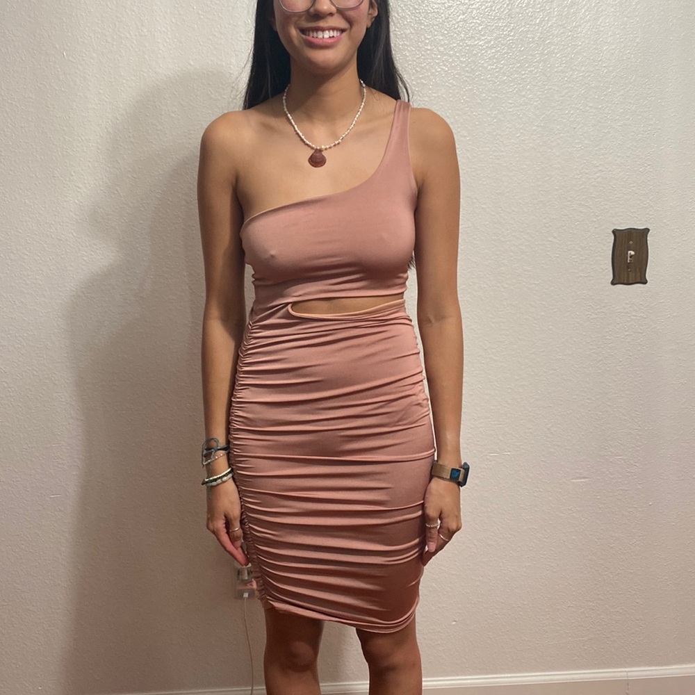 Pink Bodycon cutout one shoulder dress